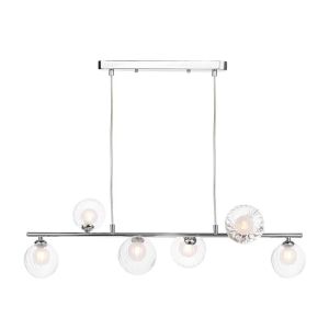 Spiral 6 Light G9 Polished Chrome Adjustable Linear Bar Pendant C/W 12cm Opal & Clear Ribbed Glass Shades