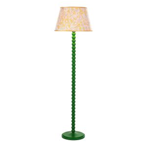 Spool 1 Light E14 Green Bobbin Wood Style Floor Lamp With Inline Foot Switch (Base Only)
