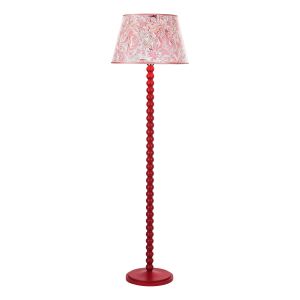 Spool 1 Light E14 Red Bobbin Wood Style Floor Lamp With Inline Foot Switch (Base Only)