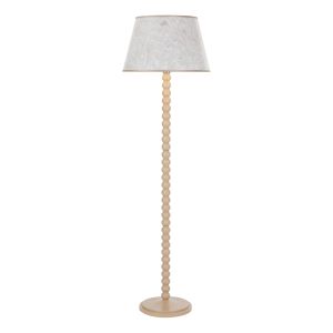 Spool 1 Light E14 Taupe Bobbin Wood Style Floor Lamp With Inline Foot Switch (Base Only)