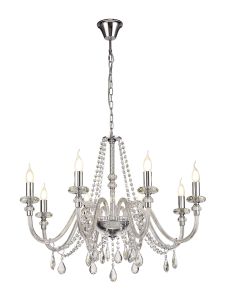 Strake Chandelier Pendant, 8 Light E14, Polished Chrome/Clear Glass/Crystal, (ITEM REQUIRES CONSTRUCTION/CONNECTION)