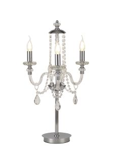 Strake Table Lamp, 3 Light E14, Polished Chrome/Clear Glass/Crystal, (ITEM REQUIRES CONSTRUCTION/CONNECTION)