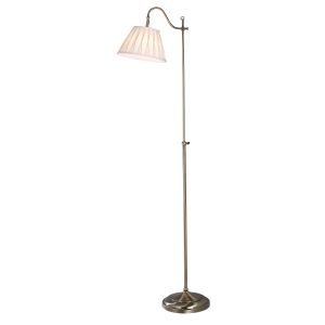 Suffolk 1 Light E14 Antique Brass Adjustable Floor Lamp With Inline Foot Switch C/W Ccrain Faux Silk Pinch Pleat Tapered Shade