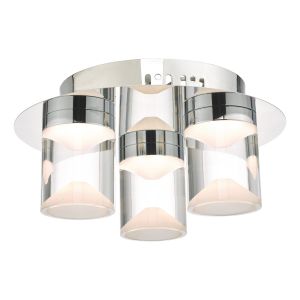 Susa 3 Light 18W Integrated LED Polished Chrome Bathrrom IP44 Flush Light With Acrylic Shades