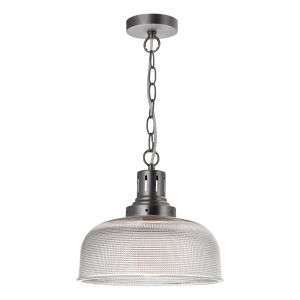 Tack 1 Light E27 Antique Chrome Adjustable Single With A Grid Pattern Ribbed Glass Shade