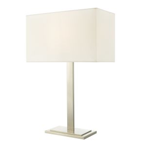 Tegal 1 Light E27 Satin Nickel Table Lamp With Inline Switch C/W Ivory Cotton Shade