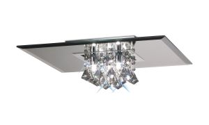 Theo Flush Ceiling, 400mm Square, 5 Light G9 Polished Chrome/Smoked Mirror/Smoked Crystal