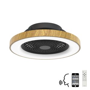 Tibet 65cm 70W LED Dimmable Ceiling Light With 35W DC Reversible Fan Remote, APP & Alexa/Google Voice, 3900lm, Wood Effect/Black, 5yrs Warranty