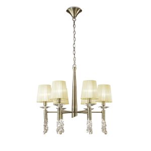 Tiffany 66cm Pendant 6+6 Light E14+G9, Antique Brass With Cream Shades & Clear Crystal
