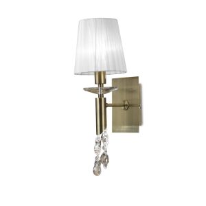 Tiffany Wall Lamp Switched 1+1 Light E14+G9, Antique Brass With White Shade & Clear Crystal