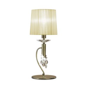 Tiffany Table Lamp 1+1 Light E14+G9, Antique Brass With Ccrain Shade & Clear Crystal