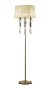 Tiffany Floor Lamp 3+3 Light E27+G9, Antique Brass With Ccrain Shade & Clear Crystal