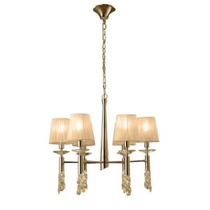 Tiffany 66cm Pendant 6+6 Light E14+G9, French Gold With Soft Bronze Shades & Clear Crystal