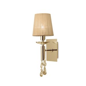 Tiffany Wall Lamp Switched 1+1 Light E14+G9, French Gold With Soft Bronze Shade & Clear Crystal
