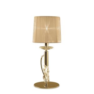Tiffany Table Lamp 1+1 Light E14+G9, French Gold With Soft Bronze Shade & Clear Crystal