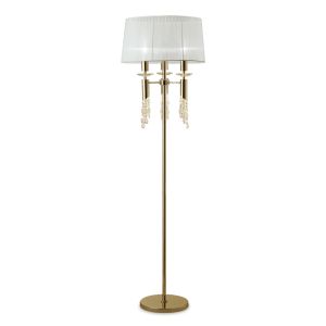 Tiffany Floor Lamp 3+3 Light E27+G9, French Gold With White Shade & Clear Crystal
