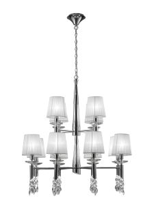 Tiffany 85cm Pendant 2 Tier 12+12 Light E14+G9, Polished Chrome With White Shades & Clear Crystal