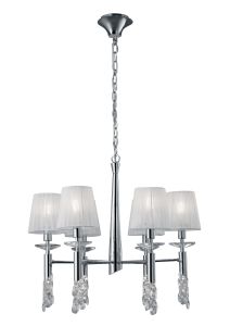 Tiffany 66cm Pendant 6+6 Light E14+G9, Polished Chrome With White Shades & Clear Crystal