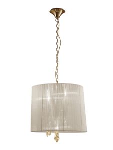Tiffany 50cm Pendant 3+3 Light E14+G9, French Gold With Cream Shade & Clear Crystal