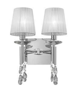 Tiffany Wall Lamp Switched 2+2 Light E14+G9, Polished Chrome With White Shades & Clear Crystal