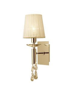Tiffany Wall Lamp Switched 1+1 Light E14+G9, French Gold With Cream Shade & Clear Crystal