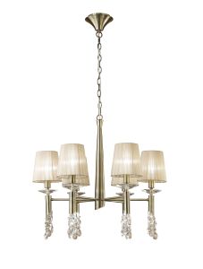 Tiffany 66cm Pendant 6+6 Light E14+G9, Antique Brass With Soft Bronze Shades & Clear Crystal