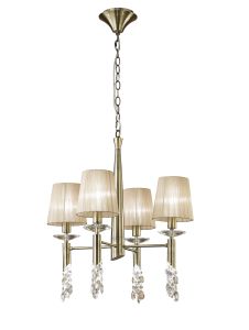 Tiffany 55cm Pendant 4+4 Light E14+G9, Antique Brass With Soft Bronze Shades & Clear Crystal