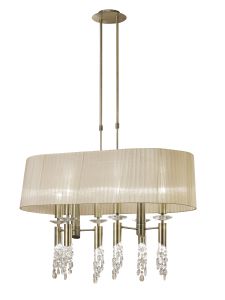 Tiffany Pendant 6+6 Light E27+G9 Oval, Antique Brass With Soft Bronze Shade & Clear Crystal