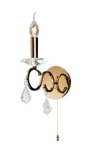 Torino Wall Lamp Switched 1 Light E14 French Gold/Crystal