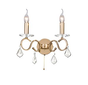 Torino Wall Lamp Switched 2 Light E14 French Gold/Crystal