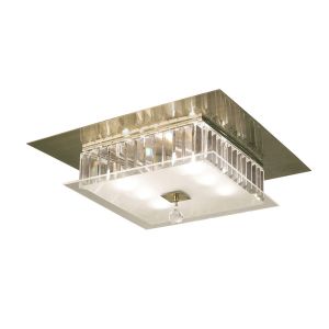 Tosca Flush Ceiling Square 6 Light G9 Antique Brass/Glass/Crystal