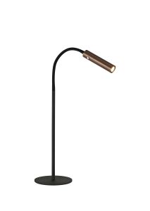 Tudor Table Lamp, 1 Light Adjustable Switched, 1 x 7W LED, 3000K, 436lm, Black/Satin Copper, 3yrs Warranty