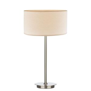 Tuscan 1 Light E27 Satin Chrome Table Lamp With Inline Switch C/W Puscan Taupe Cotton 30cm Drum Shade