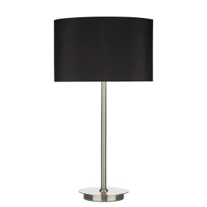 Tuscan 1 Light E27 Satin Chrome Table Lamp With Inline Switch C/W Viking Black Linen 30cm Drum Shade