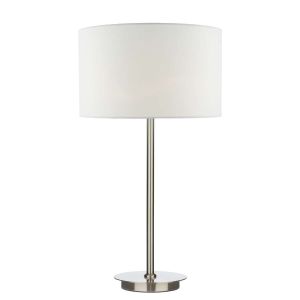 Tuscan 1 Light E27 Satin Chrome Table Lamp With Inline Switch C/W Viking Ccrain Linen 30cm Drum Shade