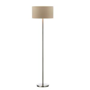 Tuscan 1 Light E27 Satin Chrome Floor Lamp With Foot Switch C/W Hilda Taupe Faux Silk 40cm Drum Shade