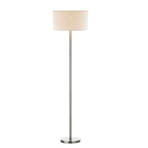 Tuscan 1 Light E27 Satin Chrome Floor Lamp With Foot Switch C/W Puscan Taupe Cotton 40cm Drum Shade
