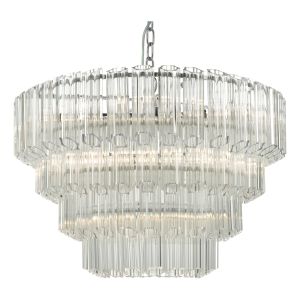Tuvalu 9 Light E14 Polished Chrome 4 Tier Chandelier Pendant Light With Tubes Of Heavy Fluted Glass