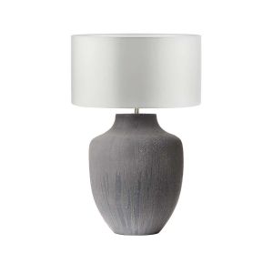 Udine 1 Light E27 Textured Grey Table Lamp With Inline Switch C/W Hilda Ivory Faux Silk 40cm Drum Shade