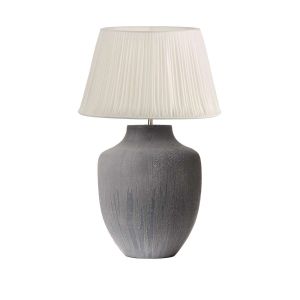 Udine 1 Light E27 Textured Grey Table Lamp With Inline Switch C/W Ulyana Ivory Faux Silk Pleated 40cm Shade
