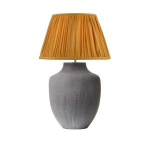 Udine 1 Light E27 Textured Grey Table Lamp With Inline Switch C/W Ulyana Yellow Ochre Faux Silk Pleated 40cm Shade
