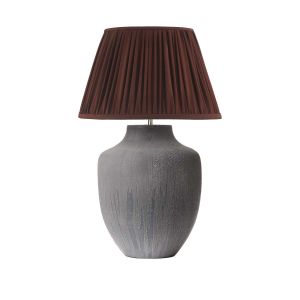 Udine 1 Light E27 Textured Grey Table Lamp With Inline Switch C/W Ulyana Burgundy Faux Silk Pleated 40cm Shade