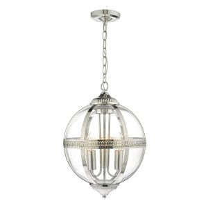 Vanessa 3 Light E14 Polished Nickel Adjustable Orb Pendant With Cler Glass Shade