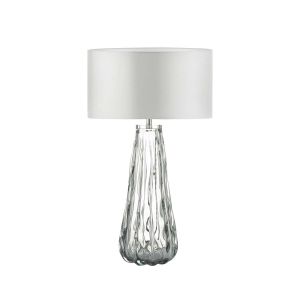 Vezzano 1 Light E27 Smoked Glass Table Lamp With Inline Dwitch C/W Hilda Ivory Faux Silk 35cm Drum Shade