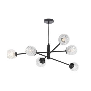 Vignette 6 Light G9 Matt Black Adjustable Pendant Ceiling C/W Clear Dimpled Open Style Glass Shade