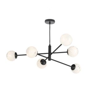 Vignette 6 Light G9 Matt Black Adjustable Pendant Ceiling C/W White Confetti Glass Shades