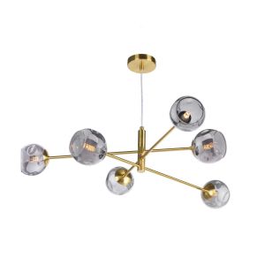 Vignette 6 Light G9 Aged Brass Adjustable Pendant Ceiling C/W Smoked Organic Glass Shades