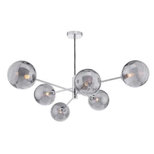 Vignette 6 Light G9 Polished Chrome Adjustable Pendant Ceiling C/W Smoked Dimpled Glass Shades
