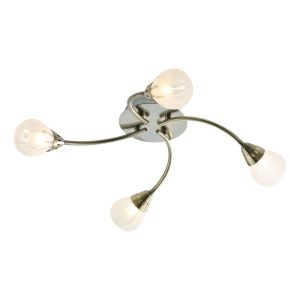 Villa 4 Light G9 Antique Brass Flush Fitting With Acid-Etched Glass Shade With Clear Cut Detail