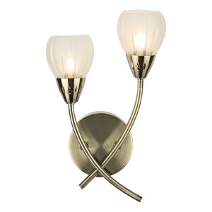 Villa 2 Light G9 Antique Brass Wall Light With Acid-Etched Glass Shade With Clear Cut Detail